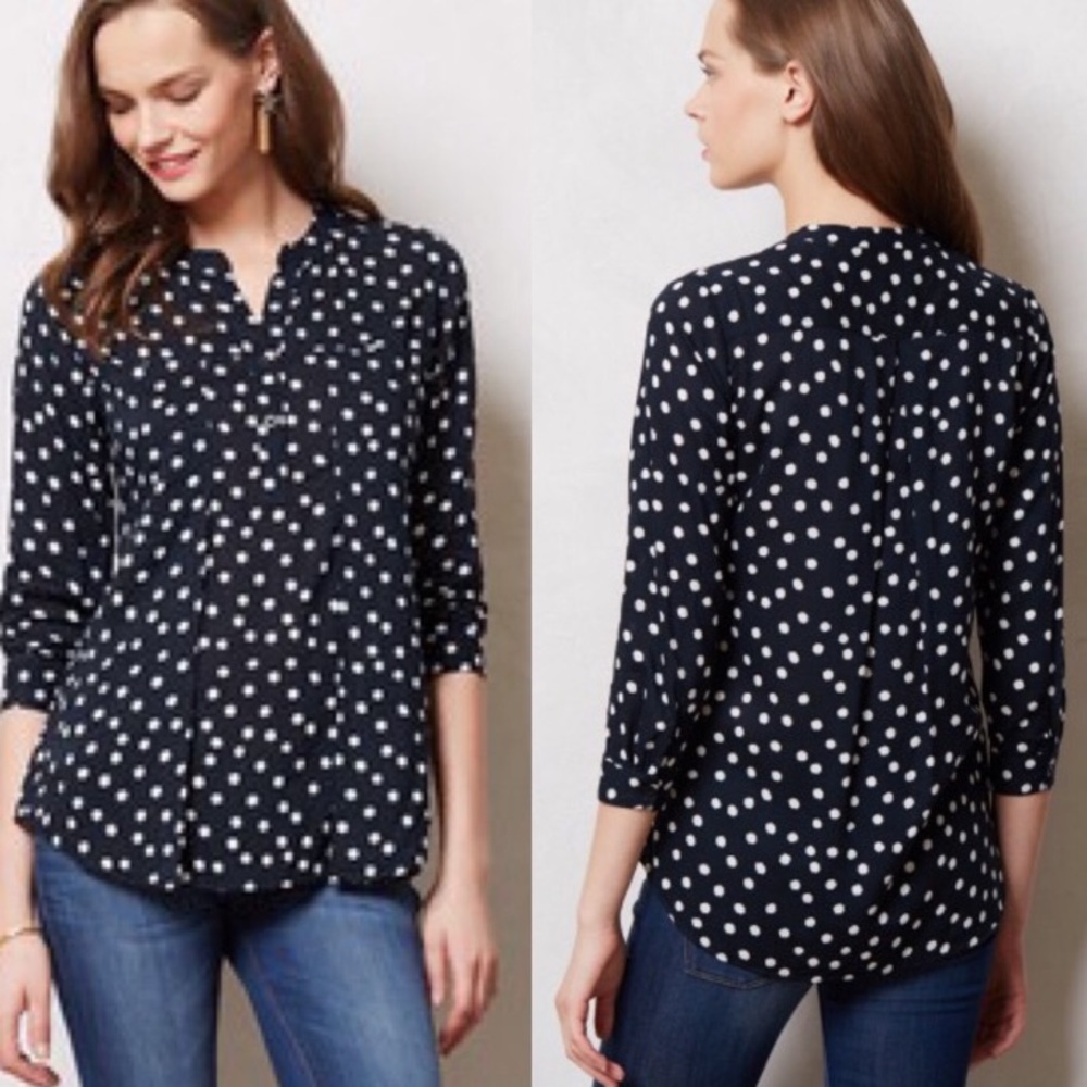 Anthropologie Maeve black and white polka dot top